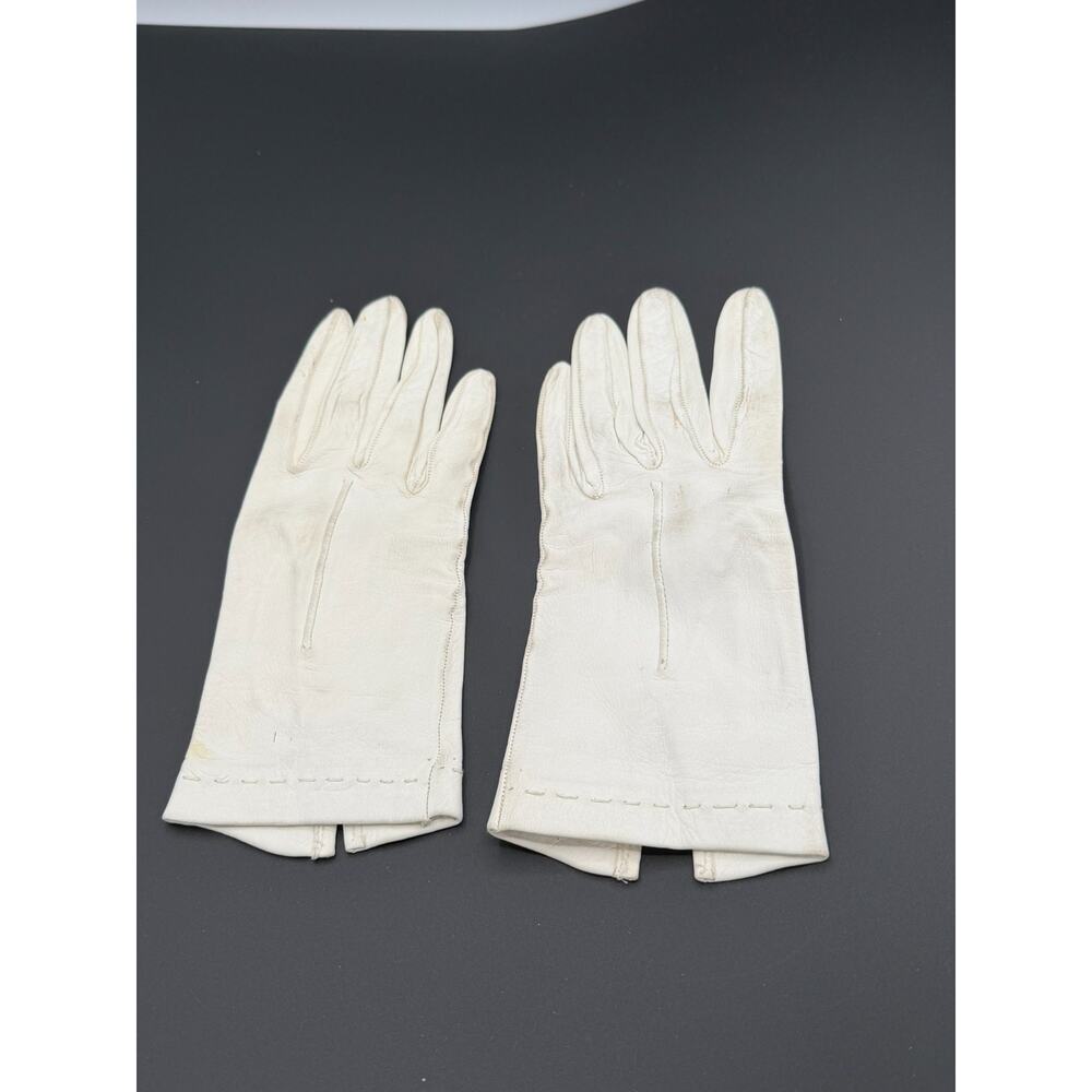 Vintage Italian White Leather Gloves Women’s Size 6.5 Made in Italy